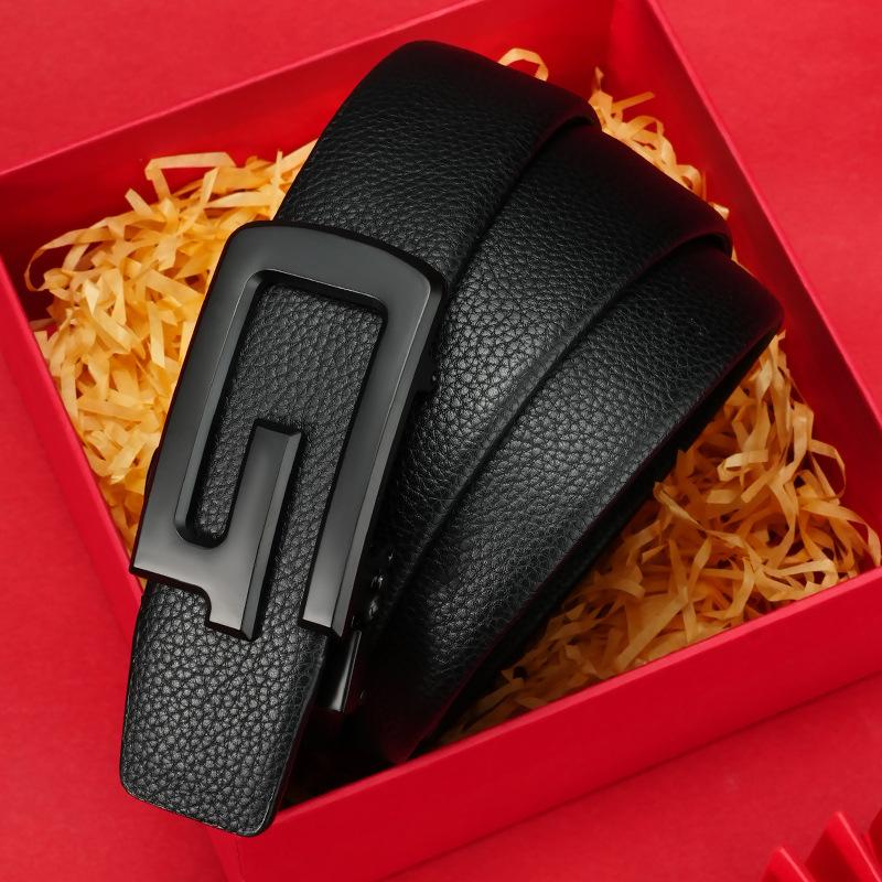 

Мужской кожаный ремень из натуральной кожи, модный и универсальный, молодежный ремень с автоматической пряжкой, деловой повседневный ремень для мужчин 130cm