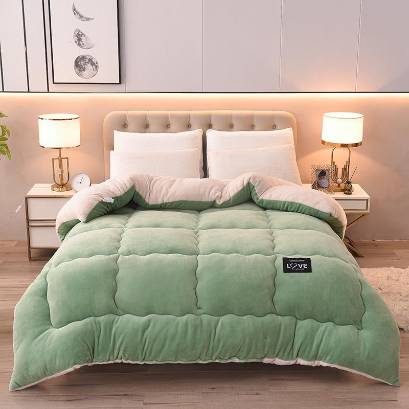 Solid Color Milk Velvet Winter Quilt with Flannel & Lambswool Core - Thick Warm Mattress Topper