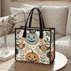 Boho Halloween Pumpkin Tote Bag Folk Floral Print Large Casual Shoulder Handbag for Fall Daily Use