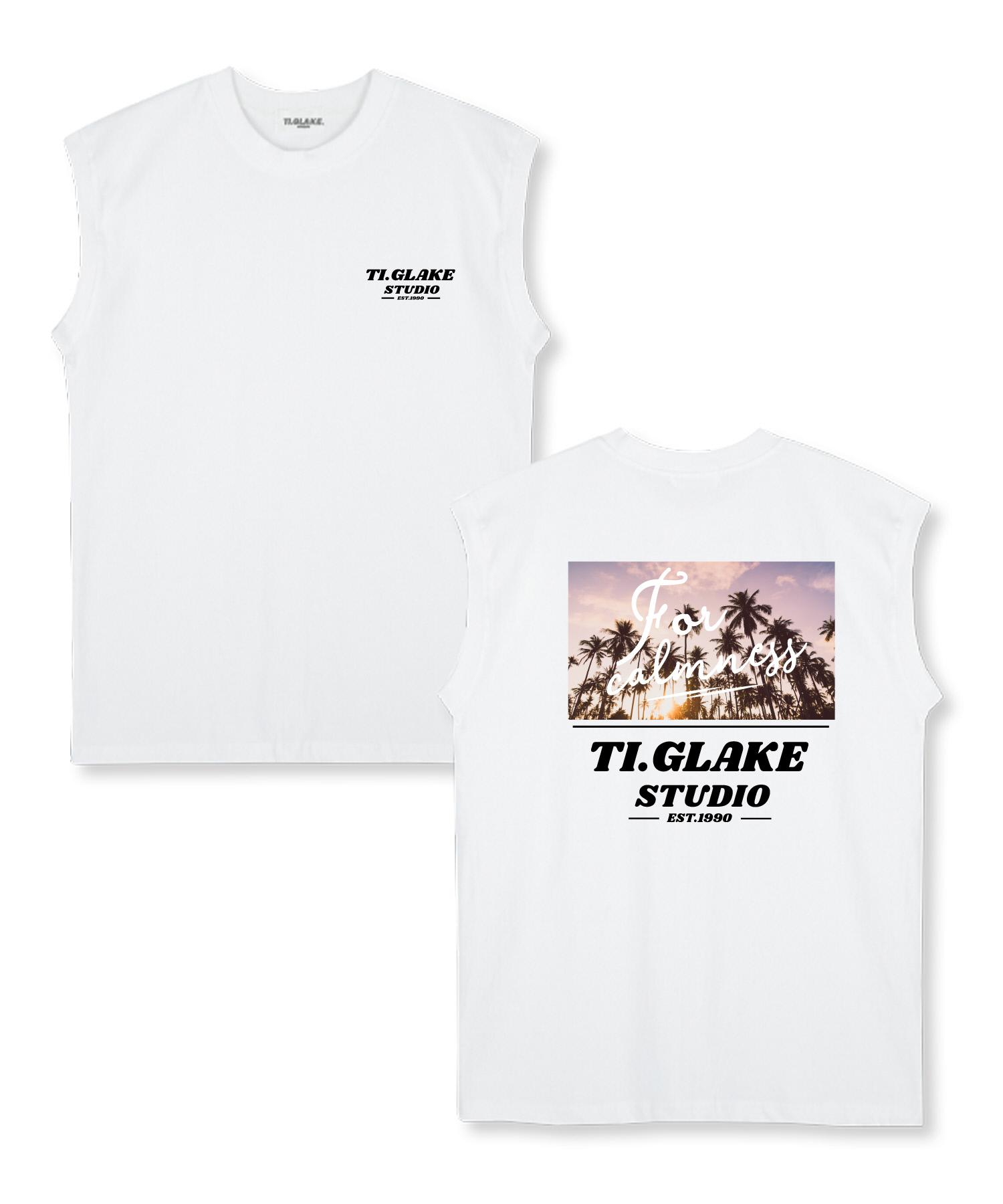 Tee Glake Palm Tree Sunset Oversized Sleeveless T-Shirt White Xxl