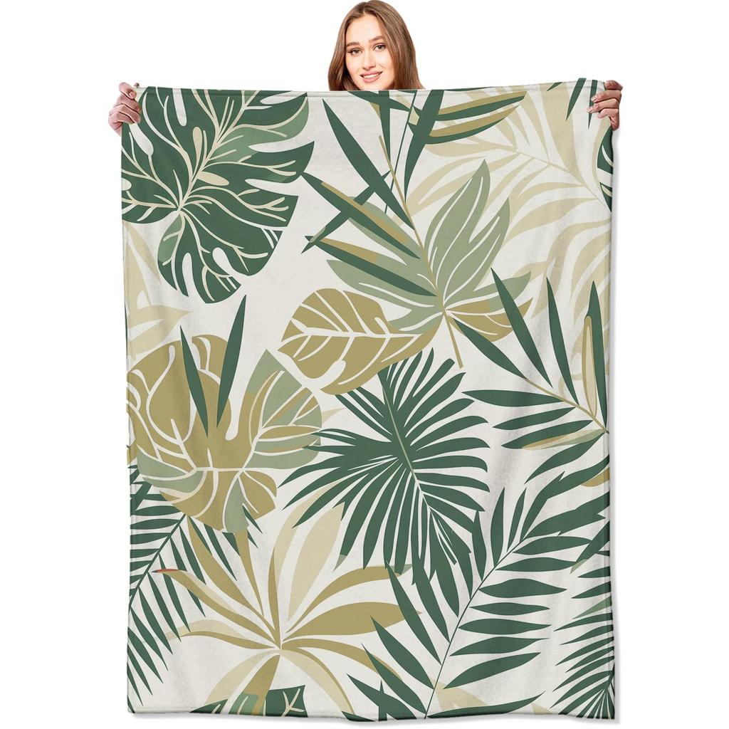 Tropical Palm Leaves Throw Blanket Ultra Soft Warm Lightweight Cozy Plush Blanket for Bed Chair Car Sofa Couch Bedroom Dorm