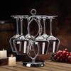 OLOEY Crystal Red Wine Glass Set with Red Stems and Rack