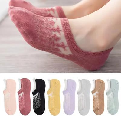 8 pares de meias de renda No Show, meias respiráveis semitransparentes, meias femininas e meias