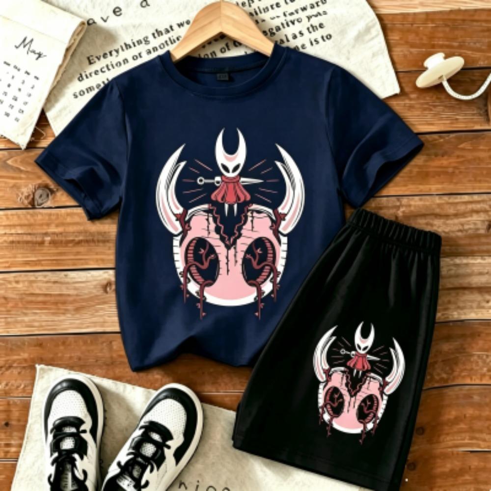 Knight Skull Fun Printed 11 Colors Outdoor Street Kids T-shirt and Shorts 2 Piece Set Summer Home Casual Outfit Boy and Girl s Sports Set 100