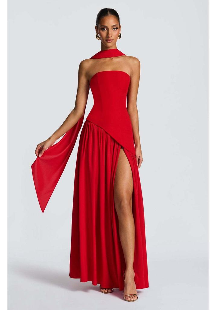 Vestido de mujer sin tirantes, sin espalda y con abertura, estilo europeo y americano, 2025 - Sexy, Color liso, Abertura alta, Vestido largo