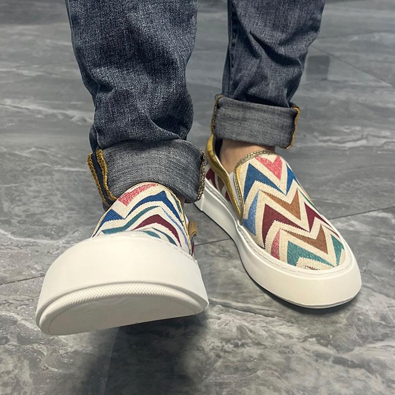 Mode Neue Herren Bunte Geometrie Muster Mesh Atmungsaktive Schuhe Lässig Slip On Walking Sneakers Schuhe Flats Zapatos Hombr