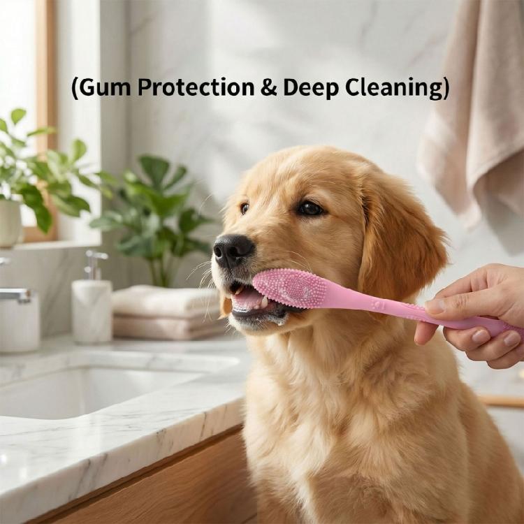 Efficient Pet Toothbrush For Dog And Cats with Double Head Design Removes Tartar Promote Freshed Breath Comfortable Grip