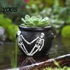 Vintage Style Ornament Witch Cauldron Planter, Gothic Skeleton Spider Web Flower Pot, Planter Halloween Decorative Plant Pot for Succulents