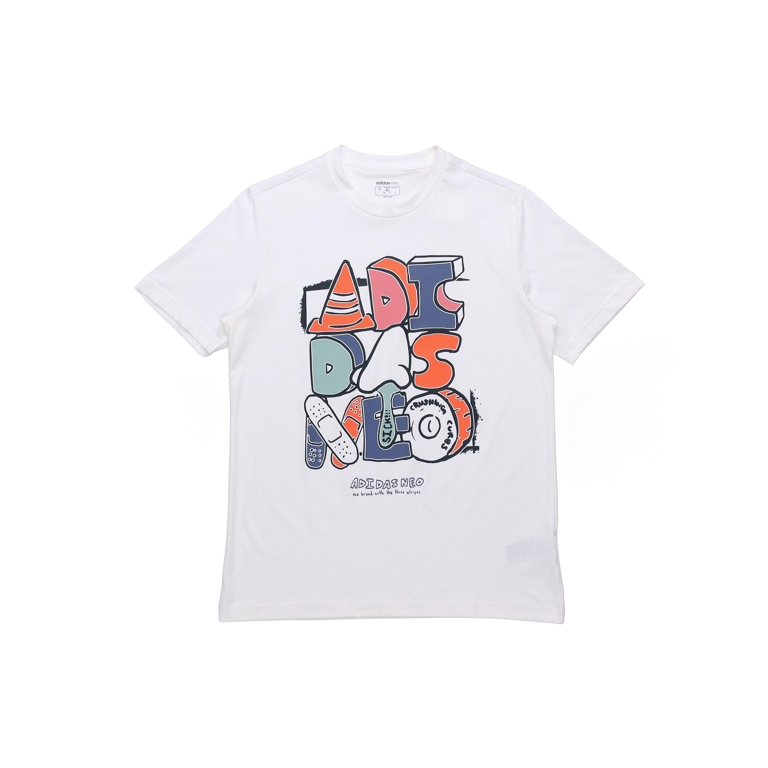 adidas neo M Ssfv5 Tee1 Funny Printing Logo Sports Cotton Round Neck Short Sleeve White Men s GP4864 S