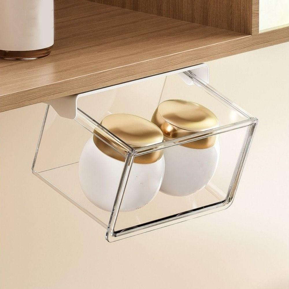 Plastic Drawer Style Storage Box Transparent Self Adhesive Under Desk Drawer Organizer Space Saving Large Capacity