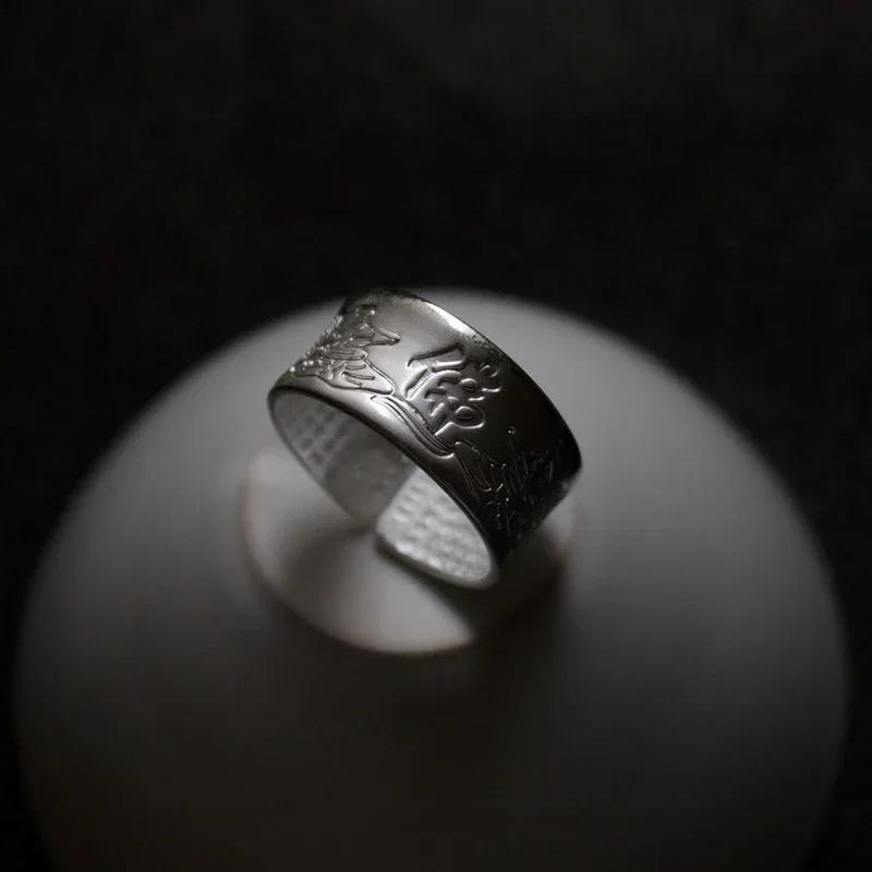 Silver Color Buddhist Ring for Women Tibetan Prayer Copper OM Mantra 7 Chakras Good Luck Women Ring