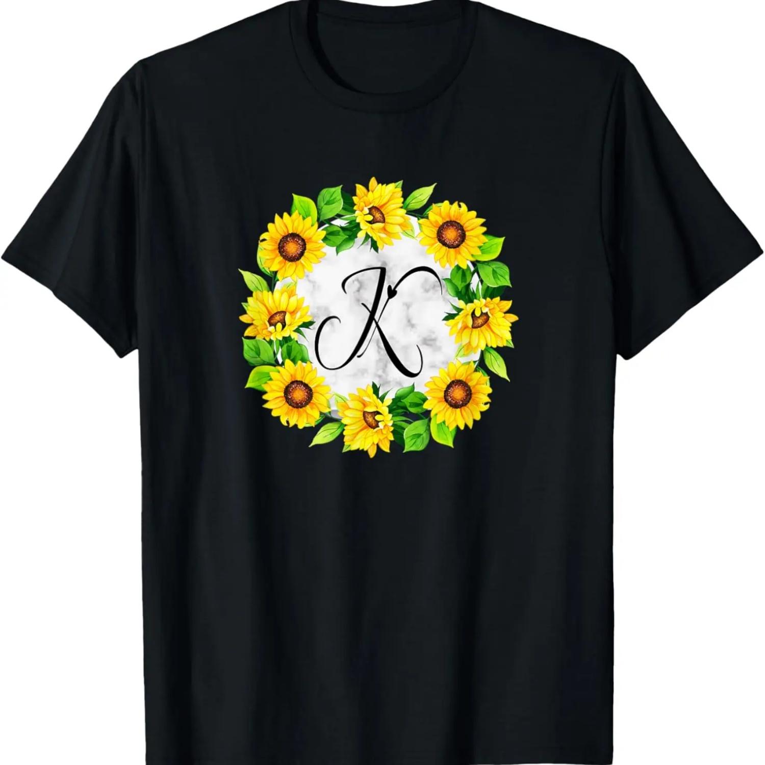 Sunflower Letter K Initial Flower Style Design Design Co T-Shirt S чёрный