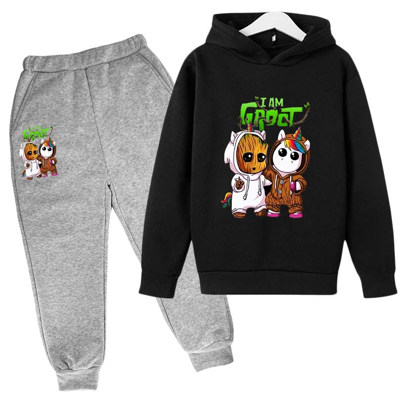 Marvel Kids Clothes Cartoon Groot Hooded Pant Set Kids Hoodies for Boys Girls Cosplay Anime Pullover Sweatshirt Children Clothes