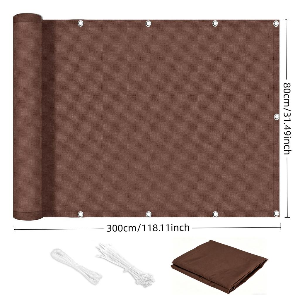 Balcony Privacy Screen, Outdoor Shade Cloth, Garden Fence Fabric, Apartment Railing Cover, with Drawstring Ties—brown