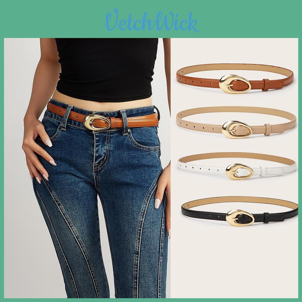 Simple Solid Color Gold Buckle Decoration Women Belt For Casual Denim Styling