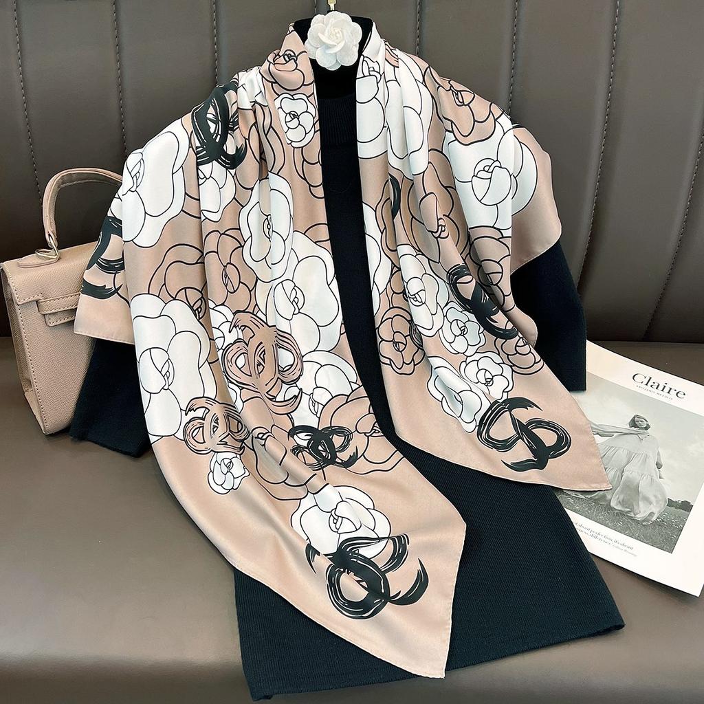 90CM Large Square Scarf Women Silk Feel Twill Neck Scarf Spring Autumn Fashion Shawl Wrap Decorative Outerwear