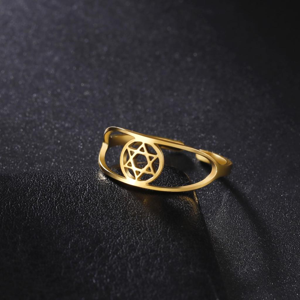 Dreamtimes Star of David Rings Stainless Steel Adjustable Open Rings Hexagram Je Ring FaithHeart Jewelry for Women Mens