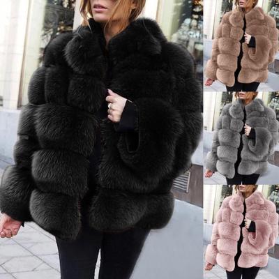 Women Plus Size Short Faux Coat Warm Furry FauxLong Jacket Sleeve Outerwear