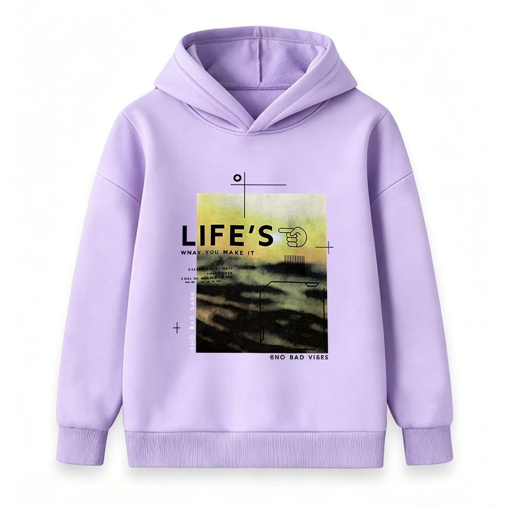 Kids Boys Girls Pullover Hoodie, Retro Life's What You Make It Letter Graphic Casual Long Sleeve Soft Hooded Sweatshirt for Daily Wear, Fall Winter Wa