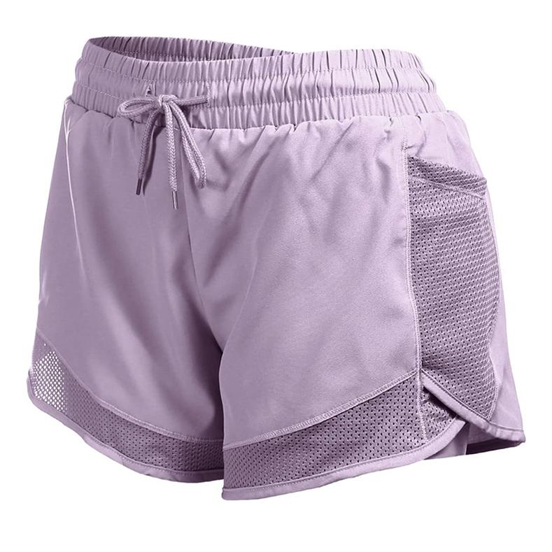 

Спортивные женские шорты для бега с высокой талией, с подкладкой и боковыми карманами, быстросохнущие шорты для занятий йогой в спортзале M фиолетовый