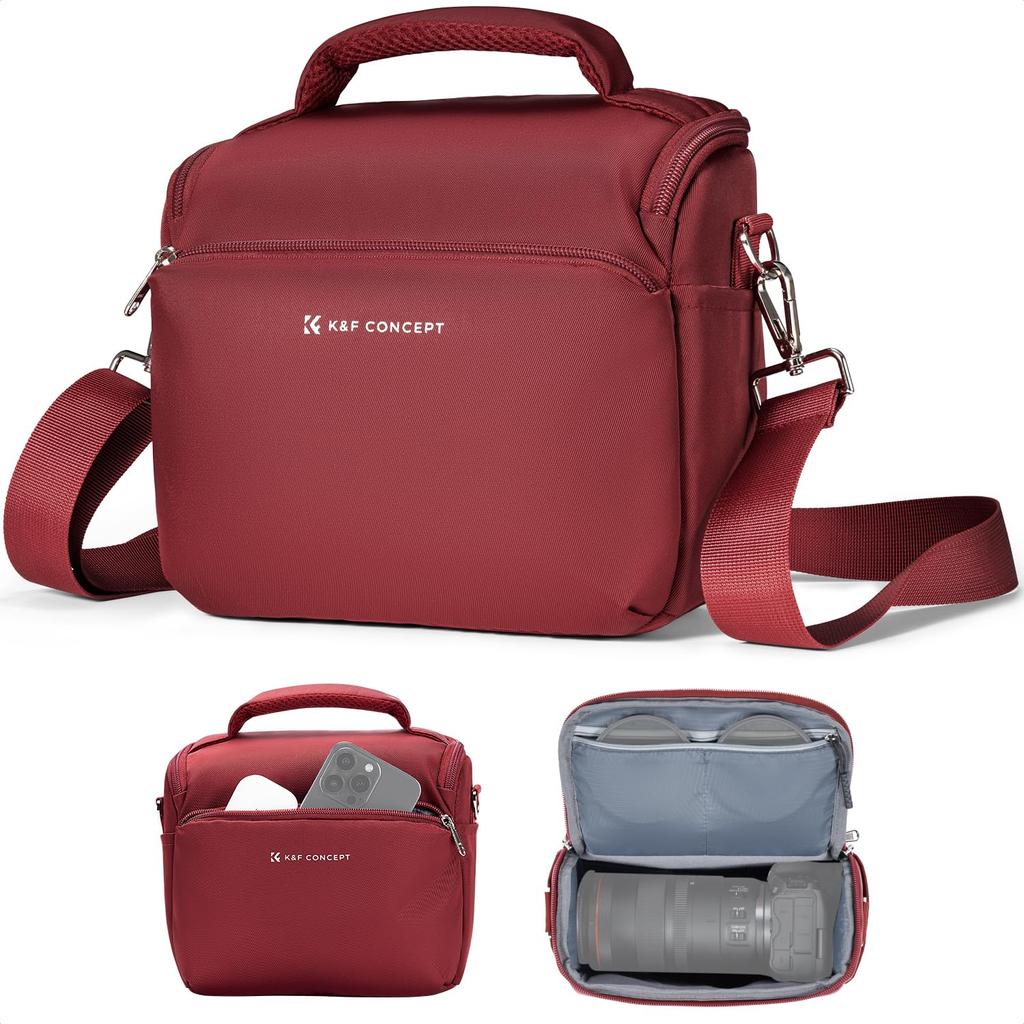 Concept Camera Shoulder Stylish DSLR Camera with Camera Camera Item Storage Photography Compact Wine Red K&F Bag, Bag, Bag, 5L, Dividers,