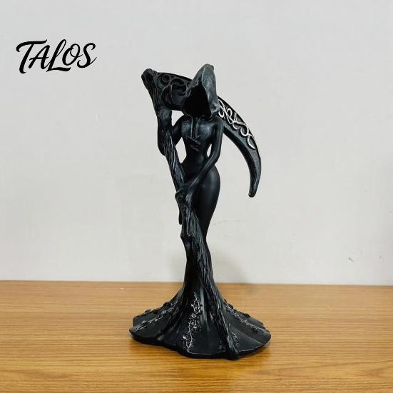 Niche Art Collectibles Gothic Faceless Witch Reaper Resin Statue, Vintage Black Robed Grim Figurine, Matte Spooky Interior Ornament Dark Desktop