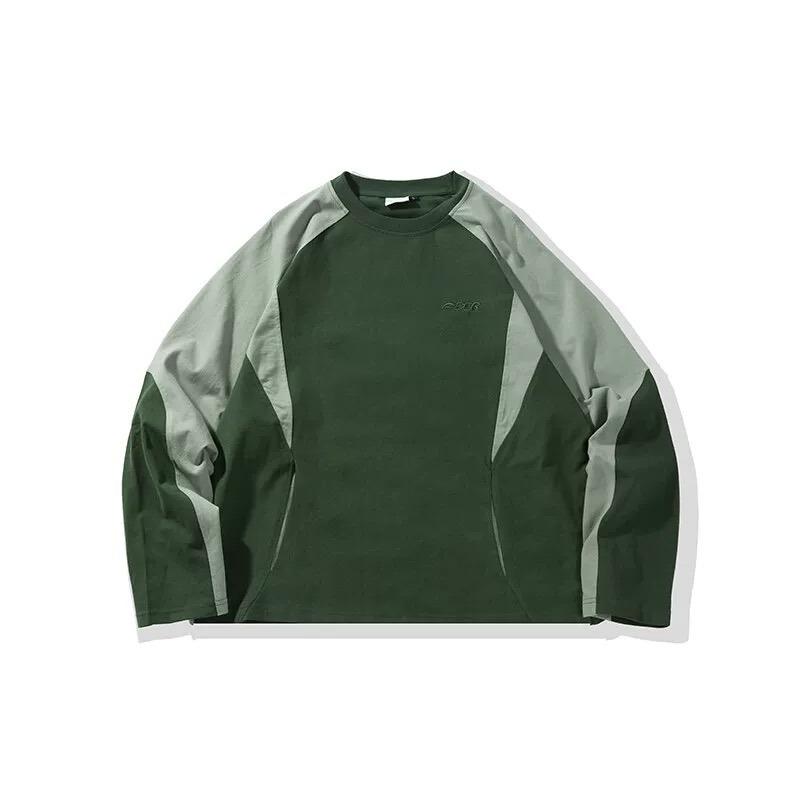 Японская ретро толстовка унисекс с круглым вырезом в стиле color block - Модный весенний пэчворк свободная куртка XL