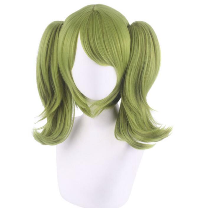 Wig Cosplay Danganronpa Monaka Green Short Ponytails Costume Dangan Ronpa Heat Resistant Synthetic Hair Monaca Towa Women Wigs