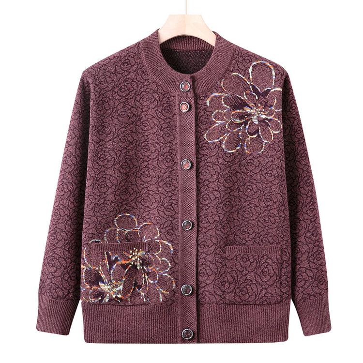 

Новый кардиган-свитер для бабушки, мамы, весенне-осенняя вязаная куртка-свитер 3XL темно-коричневого