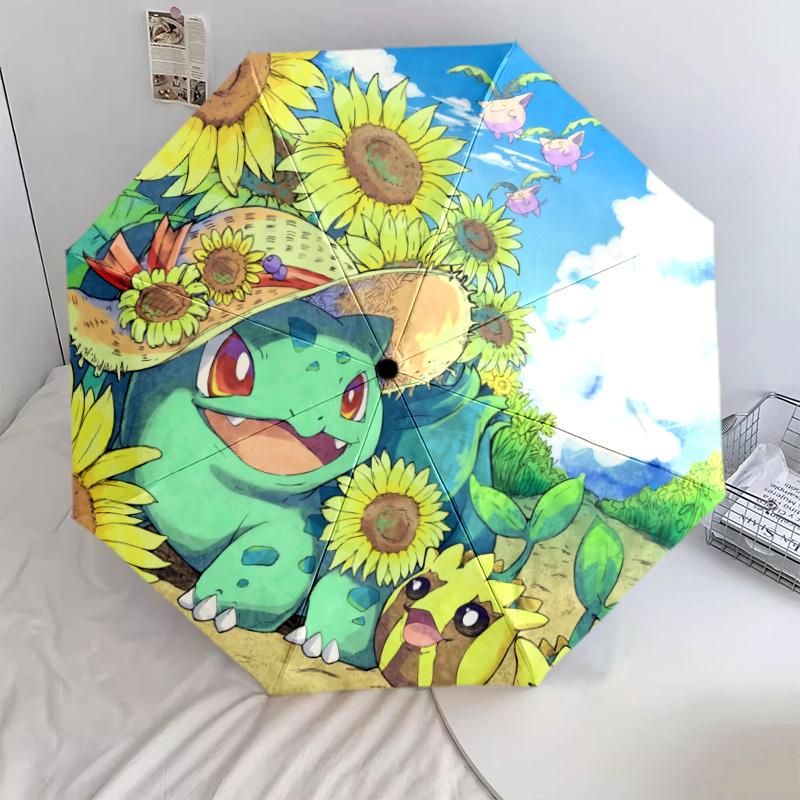 Bulbasaur-Muster, automatisch faltbarer Regenschirm, tragbares und faltbares Design, 8 Speichen, ein Weihnachts- oder Geburtstagsgeschenk.