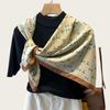 Temperament navy blue beige twill smooth silk scarf square scarf 91cm versatile square scarf shawl spring and autumn new scarf