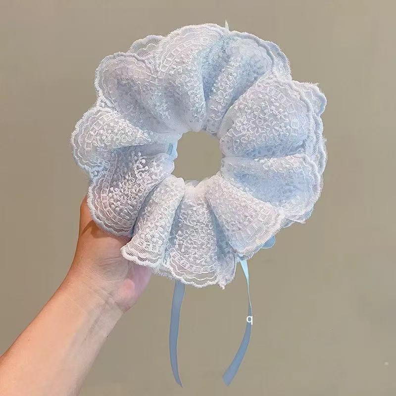 Kids French Lace Drawstring Scrunchies: Cute Hair Bows for Girls’ Bun Hairstyles, Soft Elastic Hair Ties for Toddlers’ Ponytails