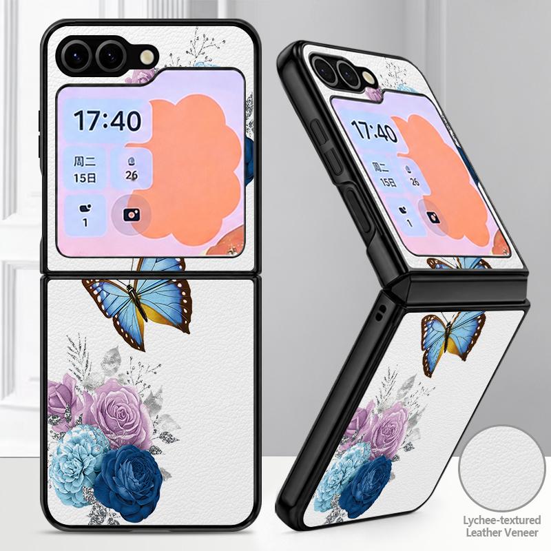 Luxury Butterfly Print Case For Samsung Z Flip 8 7 6 5 Luxury Leather Skin Hard Folding Phone Cover For Galaxy Z Flip8 Flip7 Flip6