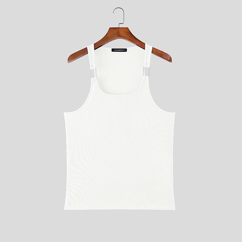 

INCERUN Men Strap Sleeveless Rib Casual Fitted Tank Tops 3XL білий