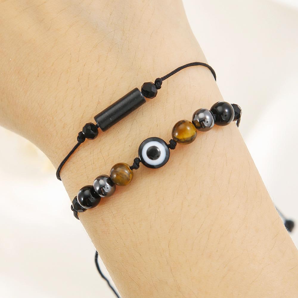 Woven Handmade Beaded Stone Bracelet Cylindrical Amethyst Tiger Eye Powder Crystal Bracelet Couple Friendship Bracelet