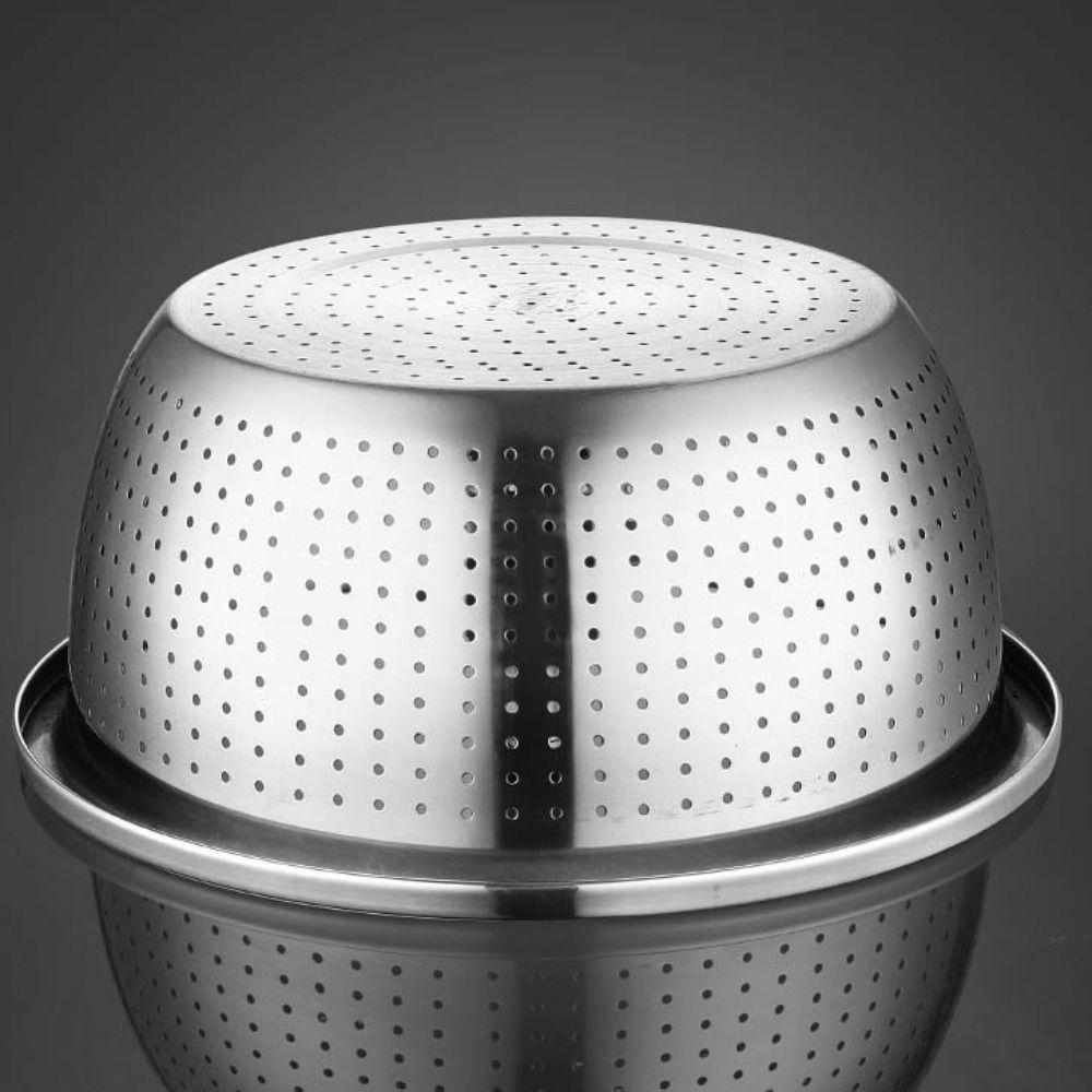 Round Stainless Steel Drain Basket Multiple Drainage Holes Drain Basin Rice Washing Basket  Fruits