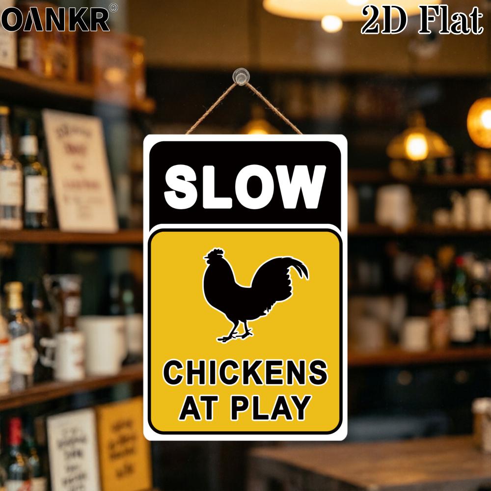 Slow Metal Tin Sign Retro Iron Sign Slow Chickens At Play Durable Retro Metal Tin Painting for Patio Farmhouse Street Wall Decor