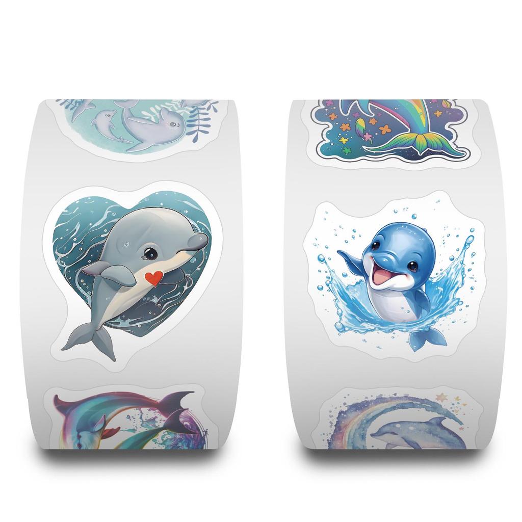 Cartoon Dolphin Swirl Stickers (500 Sheets) - Perfect for Journals, DIY Notebooks, and Children's Decorations