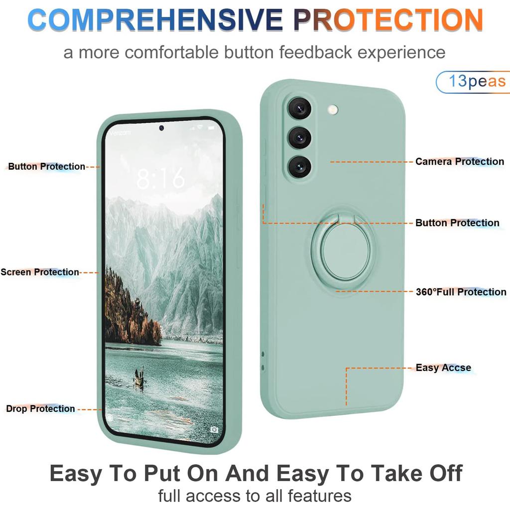 Liquid Silicone Phone Case for Samsung Galaxy S23 Ring Kickstand Phone Back Cover with Lanyard
