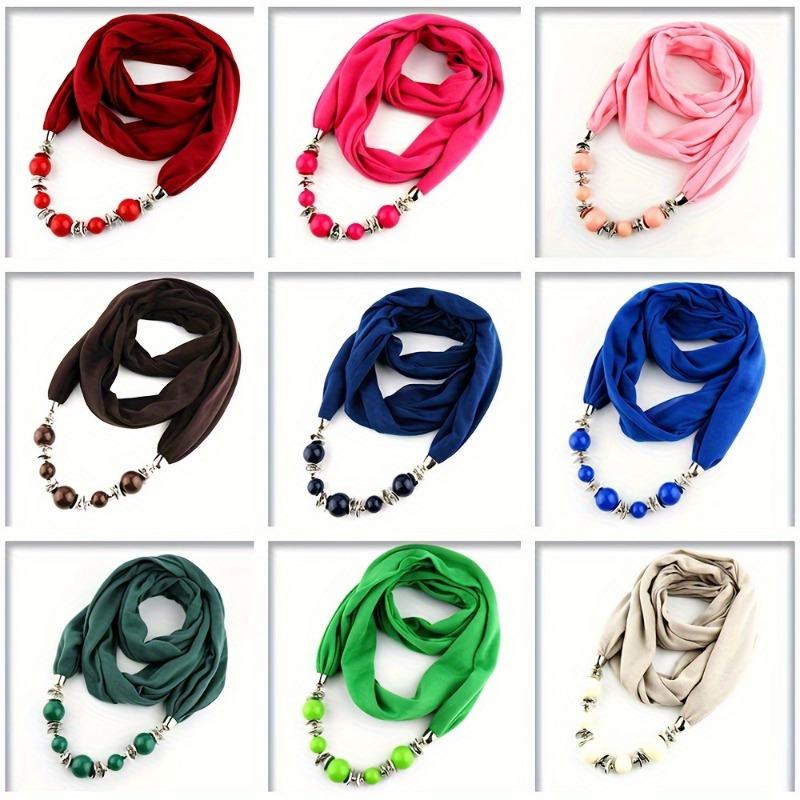 9 Colors Beads Pendant Scarf Unique Resin Beaded Necklace Scarf Boho Style Thin Breathable Scarf For Women