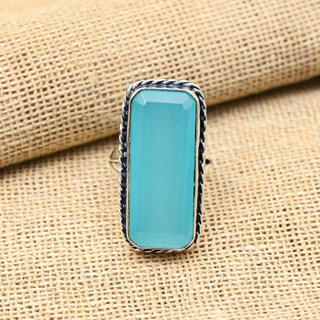 Blue Chalcedony  Gemstone Jewelry Handmade 925 Sterling Silver Ring For Wedding Gift