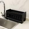 Rustproof Sink Drain Rack Large Capacity Strong Load-bearing Sink Sponge Holder Ventilated Carbon Steel Dish Drying Rack