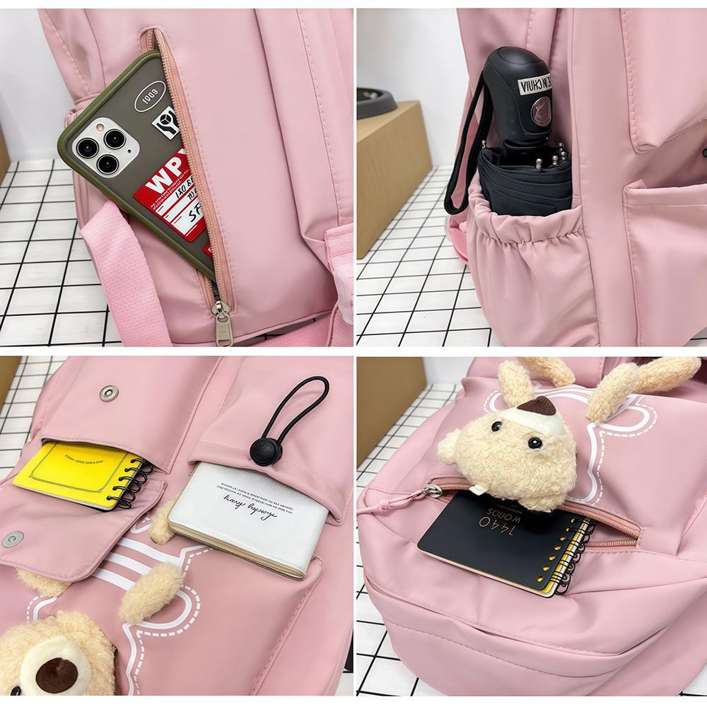 Student Backpack, Cute Little Bear Backpack, Large Capacity Junior High School Backpack, Durable Polyester Lining.zwq