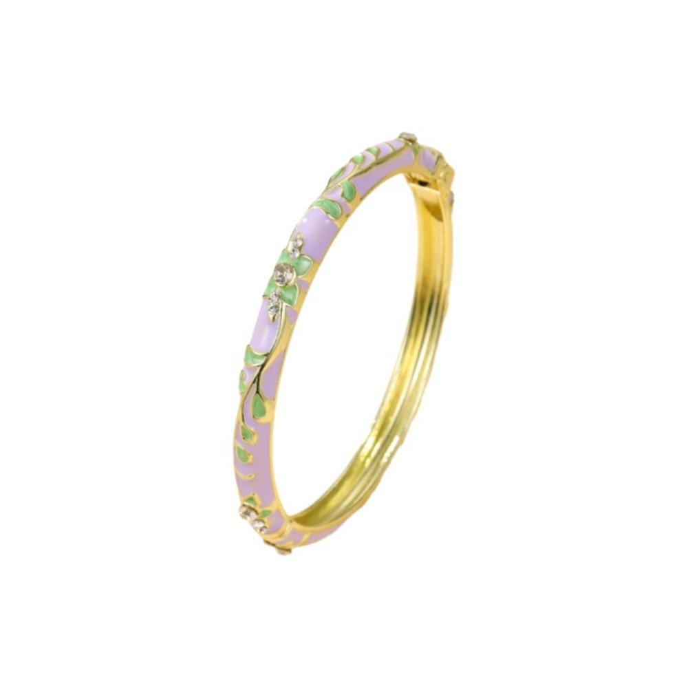 Elegant Open Cuff Bracelet Chinese Style Vintage Cloisonne Bangle Enamel Flower Bangle Ladies
