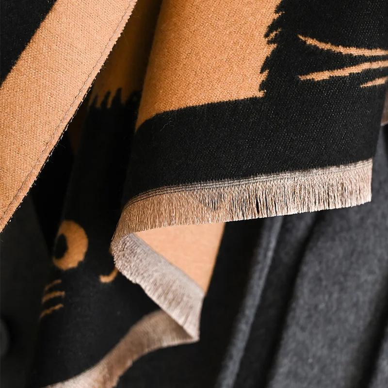 New Fashion Brand Cute Cat Ladies' Jacquard Pashmina Cashmere Scarf Winter Thick Warmth Shawl Coldproof Windproof Blanket Scarf