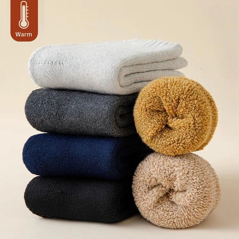 5 Pairs Autumn and Winter Thick Fleece Socks, Men's Mid-calf Socks, Anti-odor Winter Warm Socks, Women's Winter Long Loop Socks