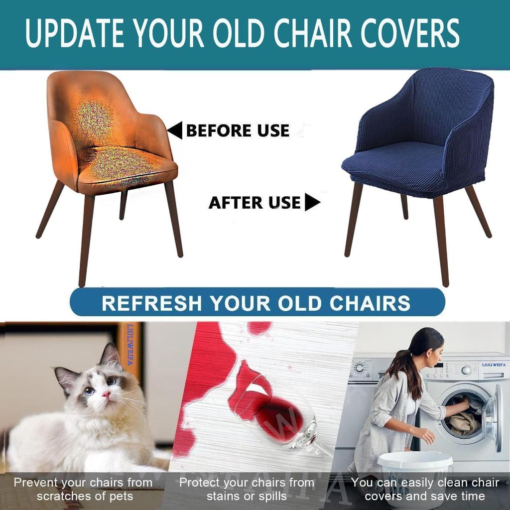 Dining Chair Covers Slipcover with Armrest Curved Back Accent Kitchen Chair Slipcover Modern Arc Shaped Armrest Counter Height Bar Stools Covers Back