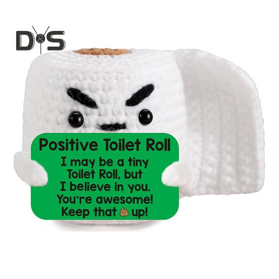 

Вязаная крючком туалетная трубка с позитивной открыткой Мини-вязаная ручная работа рулон бумаги кукла игрушка для снятия стресса украшение для домашнего офиса рабочего стола орнамент белый