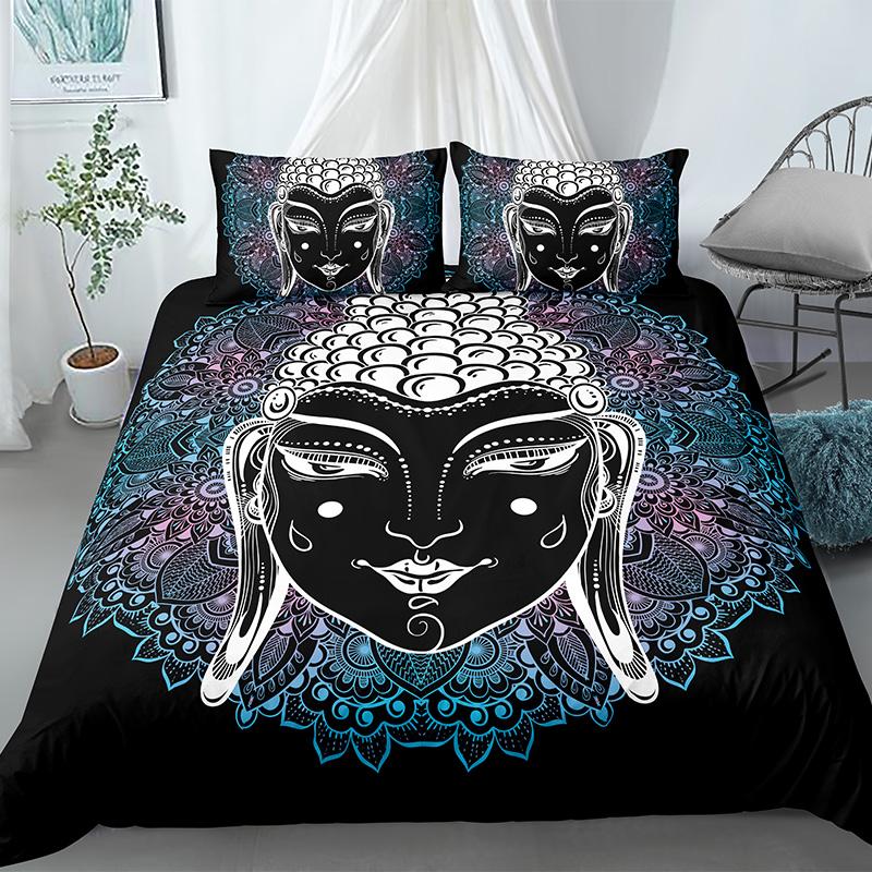 King Size Buddha Duvet Cover Set Exotic Ethnic Bohemian Bedding Golden Buddha Print Microfiber Quilt Cover