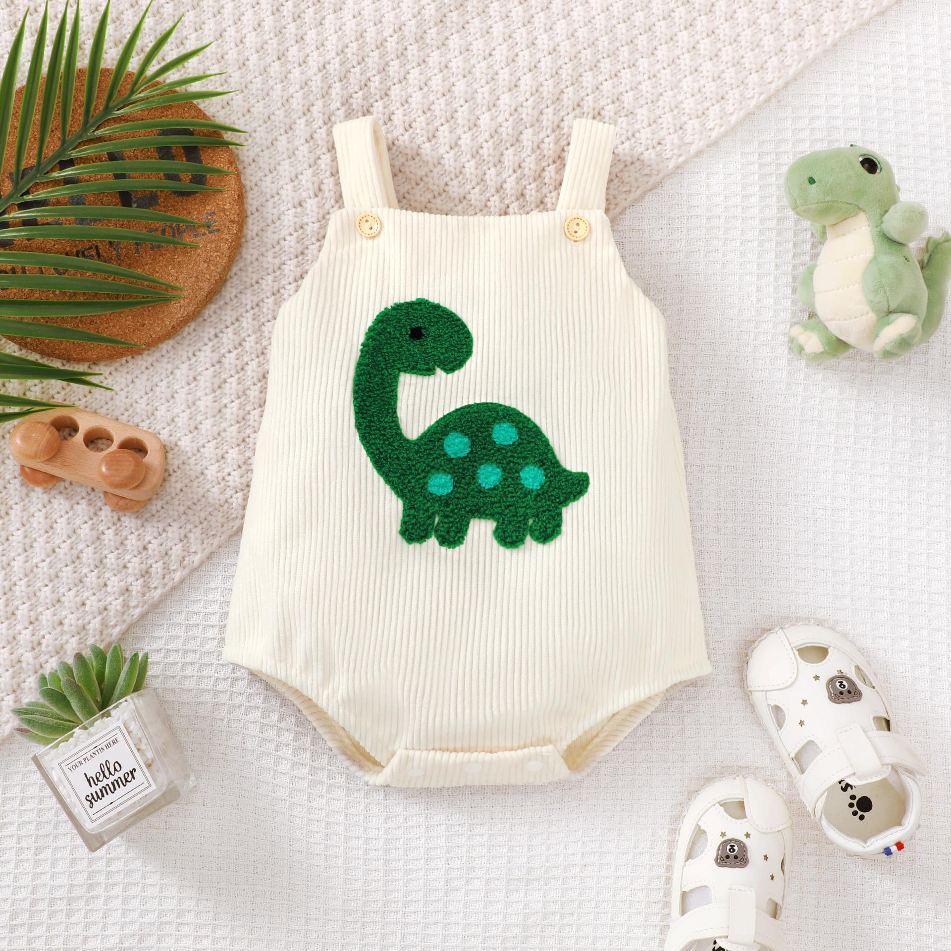 Cute Corduroy Strappy Neutral Romper with Turtle Embroidery 0-3 Months светло-желтого